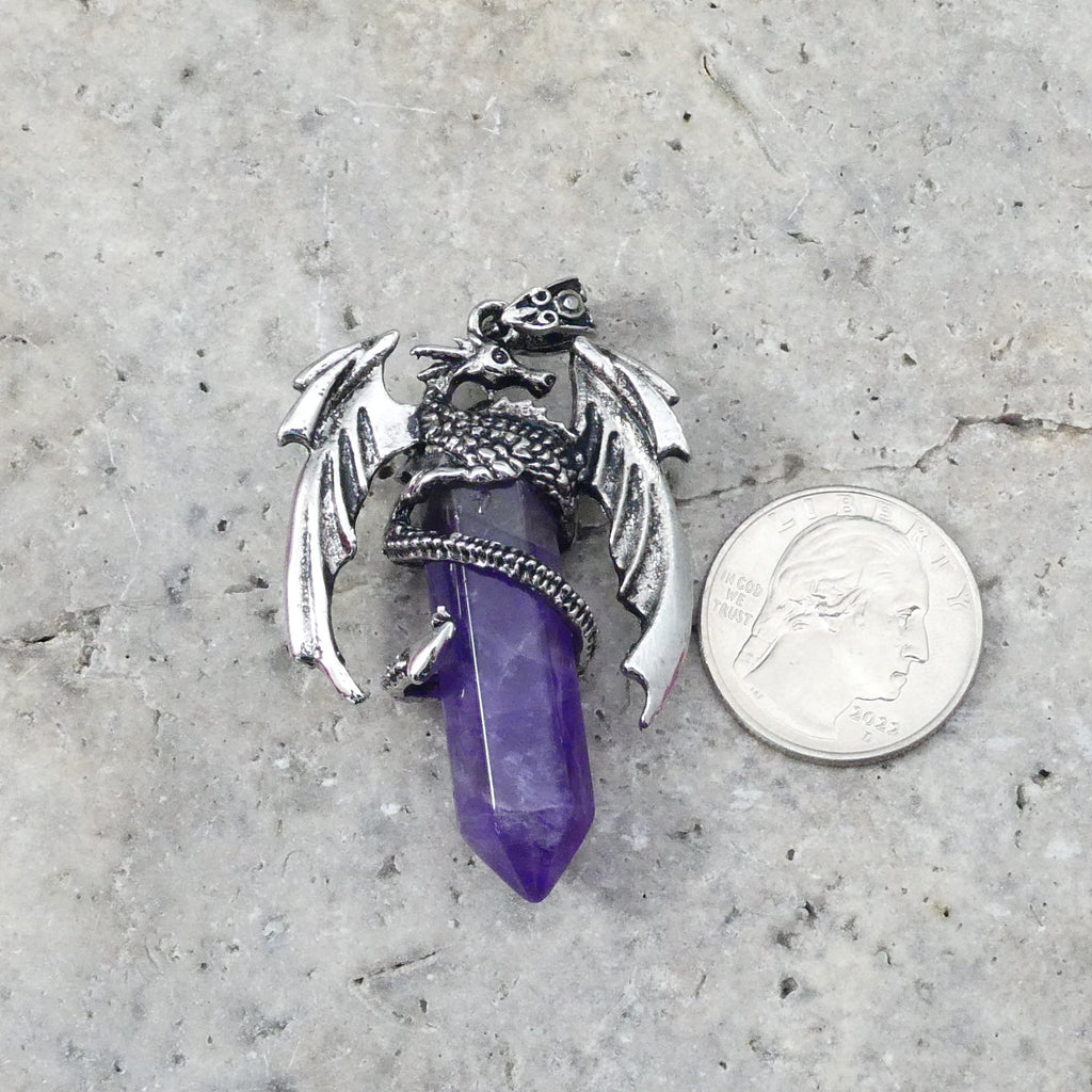 Amethyst Flying  Dragon Point Pendant 34x50mm