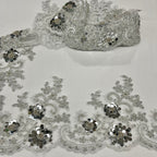 Beaded & Corded Floral Lace Trimming Embroidered on 100% Polyester Net Mesh | Lace USA - 97223W-HB-2