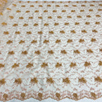 Beaded & Corded Bridal Lace Fabric Embroidered on 100% Polyester Net Mesh | Lace USA - 95575W-BP-4